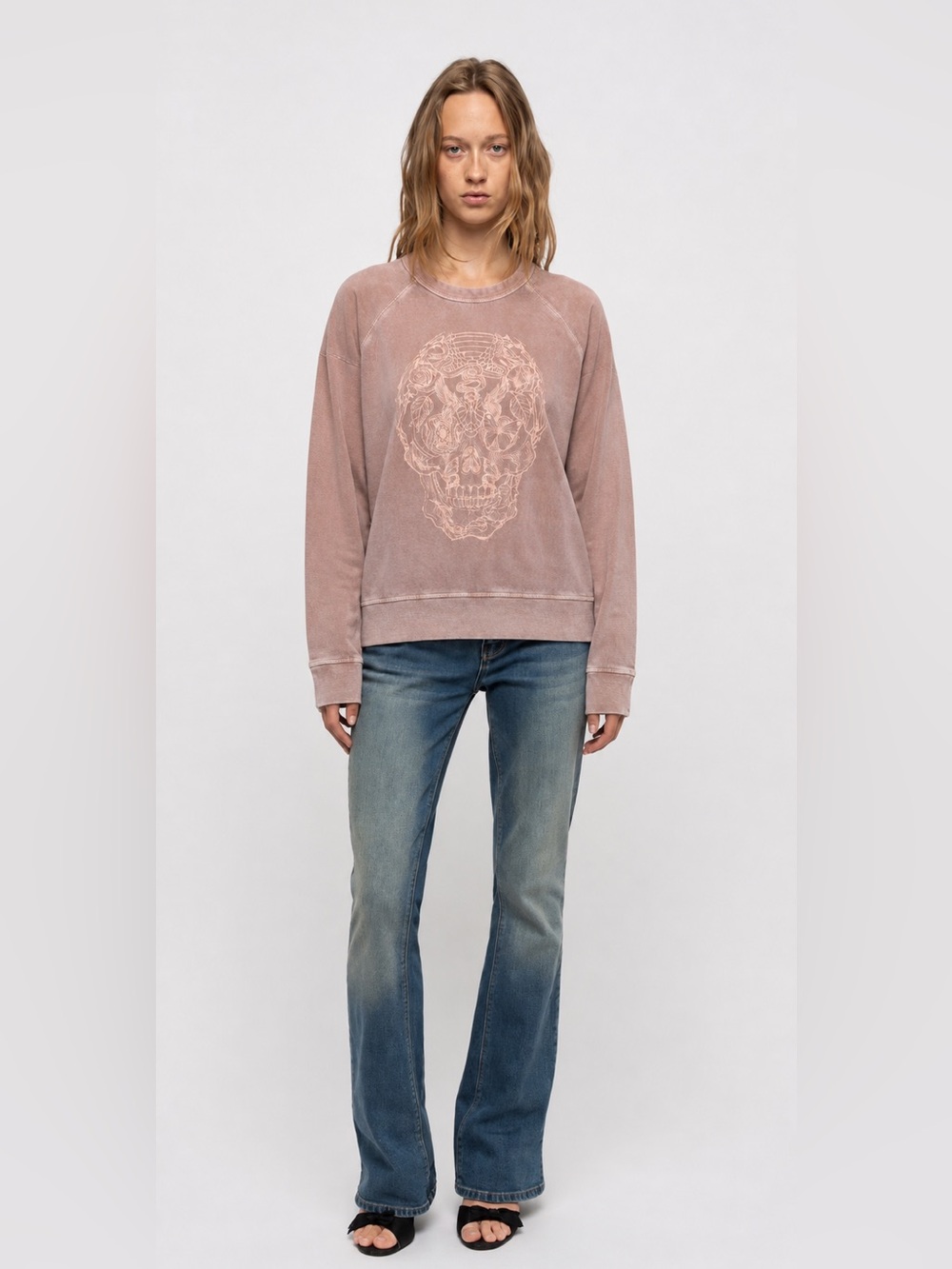 Zadig & Voltaire Mauve Pink XS James Bis Skull Overdye Sweatshirt NWT $200 £150